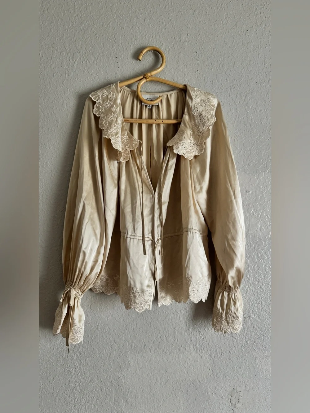 Reformation Cream Eyelet-Trim Peplum Blouse